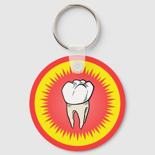Cartoon Red White geëxtraheerd Molar Starburst Sleutelhanger (Voorkant)