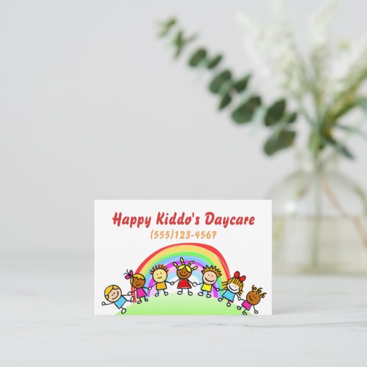 Cartoon Regenboogdag Kinderopvang Visitekaartje (Staand voorkant)