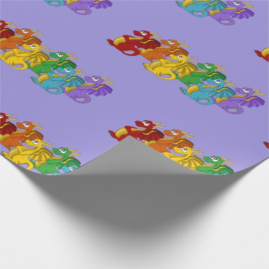 Cartoon regenboogkleurige draken cadeaupapier (Hoek)