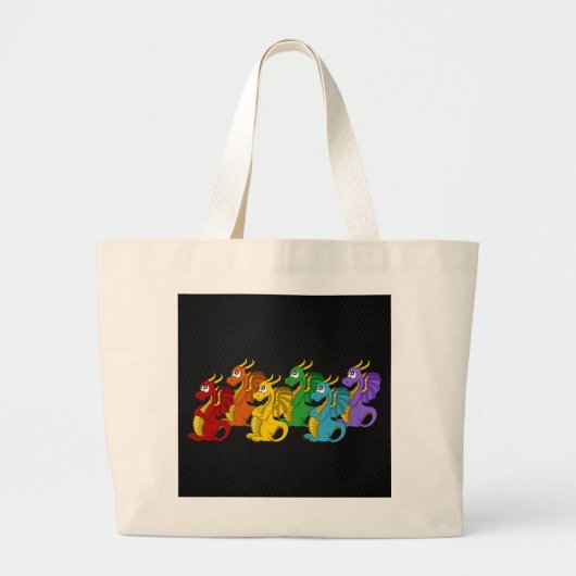 Cartoon regenboogkleurige draken grote tote bag (Voorkant)
