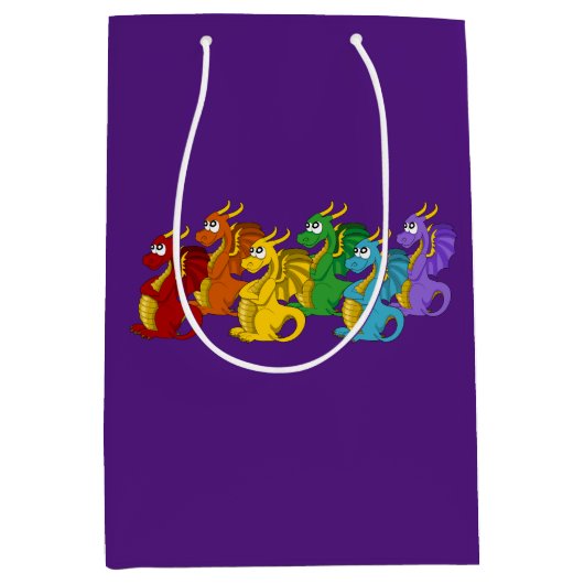 Cartoon regenboogkleurige draken medium cadeauzakje (Voorkant)