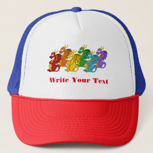 Cartoon regenboogkleurige draken trucker pet