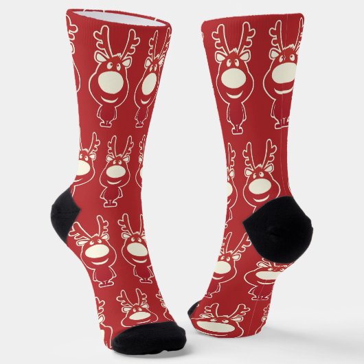 Cartoon Reindeer Red Pattern Sokken (Gebogen)
