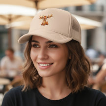 Cartoon reindeer with red nose and lights