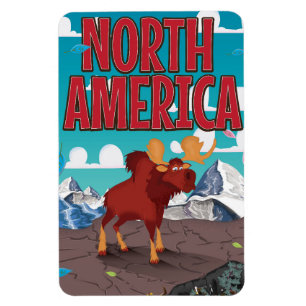 Cartoon reisposter kunst Noord-Amerika. Magneet