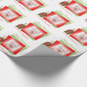 Cartoon rendier Baby foto gepersonaliseerde kerst Cadeaupapier (Hoek)