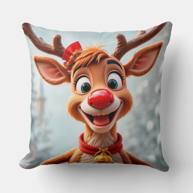 Cartoon Rendier Kerst Decoratie Feestdag Kussen (Voorkant)