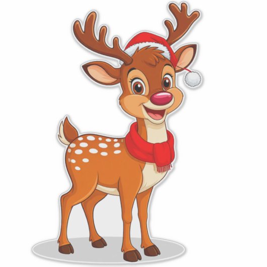 Cartoon rendier met kerstmuts en sjaal sticker (Voorkant)