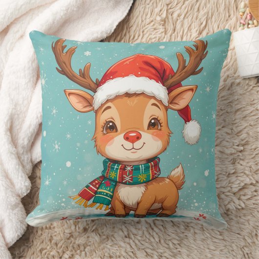 Cartoon rendier met kerstmuts kussen (Deken)