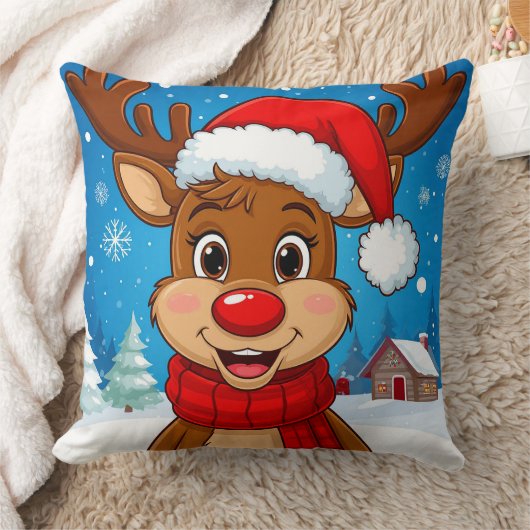 Cartoon rendier met kerstmuts kussen (Deken)