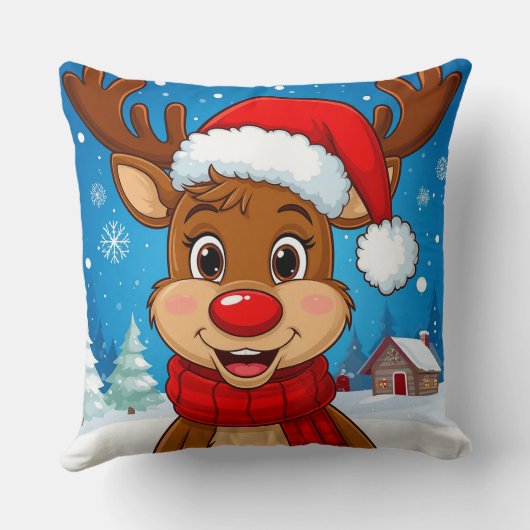 Cartoon rendier met kerstmuts kussen (Achterkant)
