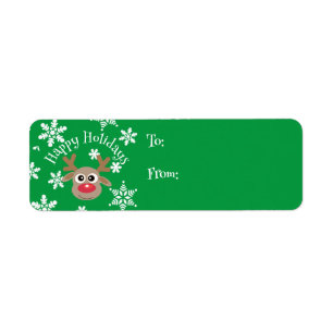 Cartoon rendier sneeuwvlok groen kerstcadeau etiket
