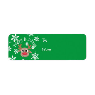 Cartoon rendier sneeuwvlok groen kerstcadeau etiket