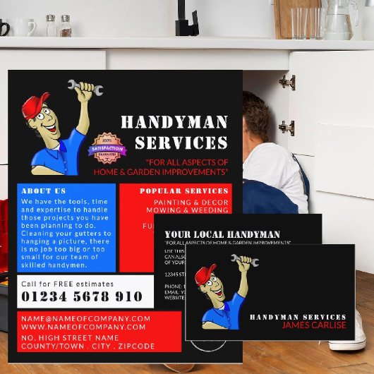 Cartoon Repairman, Handyman Adverteren Flyer