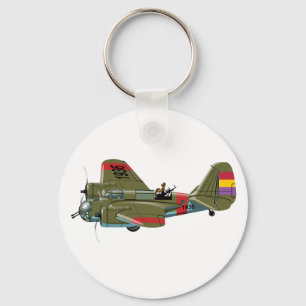 Cartoon retro bomber sleutelhanger