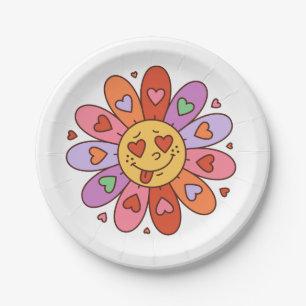 cartoon retro groovy hippie liefhebber daisy flowe papieren bordje