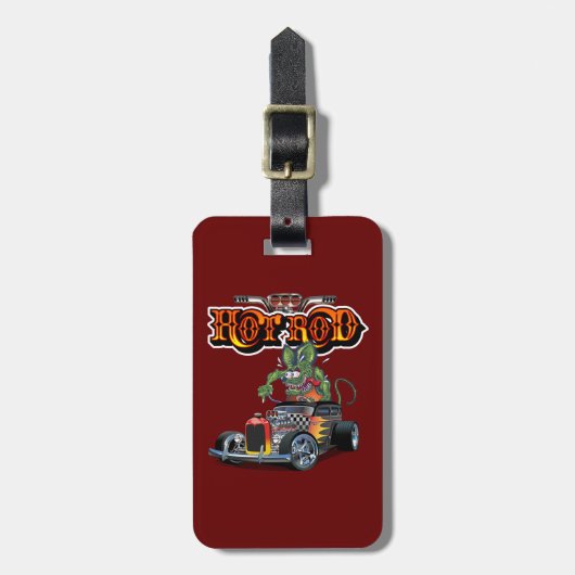 Cartoon retro hete stang bagagelabel (Voorkant verticaal)