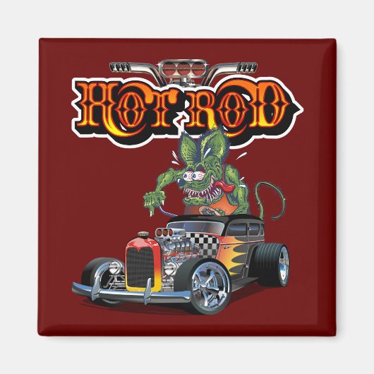 Cartoon retro hete stang magneet (Voorkant)