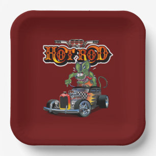 Cartoon retro hete stang papieren bordje