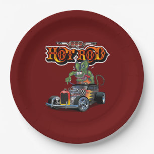 Cartoon retro hete stang papieren bordje