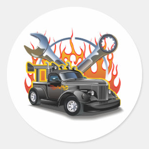 Cartoon retro hete stang ronde sticker