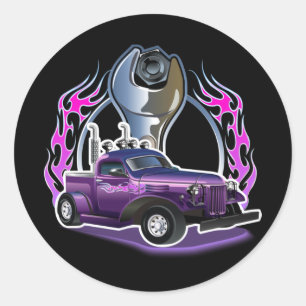 Cartoon retro hete stang ronde sticker