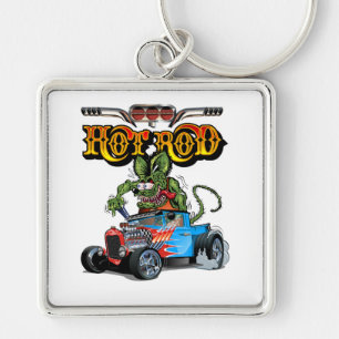 Cartoon retro hete stang sleutelhanger