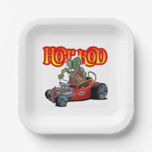 Cartoon retro hot rod papieren bordje