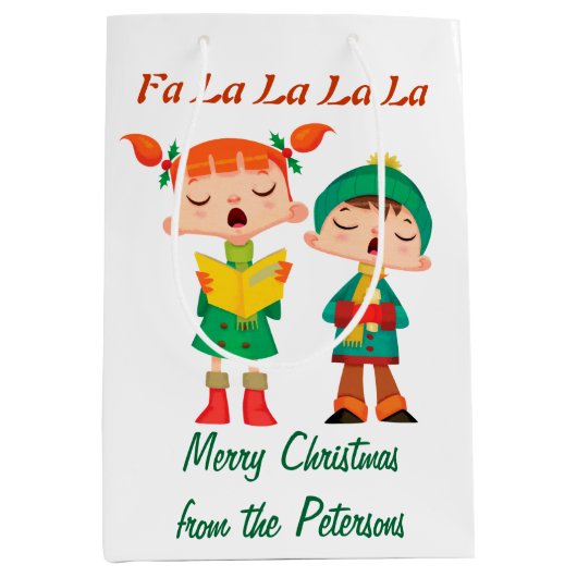 Cartoon Retro KerstCarolers gepersonaliseerd Medium Cadeauzakje (Voorkant)