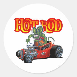 Cartoon retro rattenstaaf ronde sticker