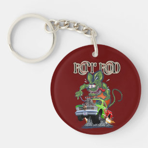 Cartoon retro rattenstaaf sleutelhanger