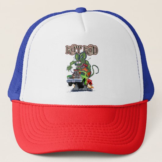 Cartoon retro rattenstaaf trucker pet (Voorkant)