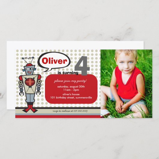 Cartoon Retro Robot Cute Kinder Boy Birthday Party (Voorkant / Achterkant)