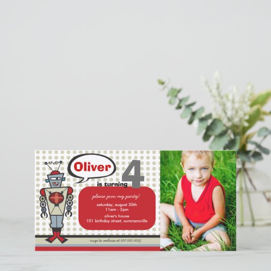 Cartoon Retro Robot Cute Kinder Boy Birthday Party (Staand voorkant)