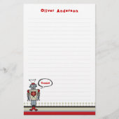 Cartoon Retro Robot Cute Kinder Boy Birthday Party Briefpapier (Voorkant)