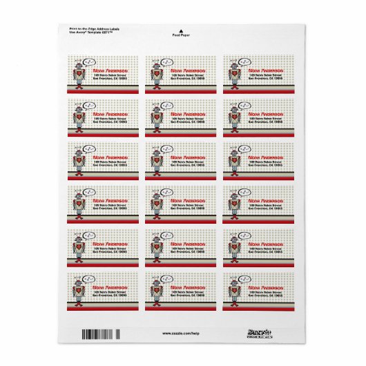 Cartoon Retro Robot Cute Kinder Boy Birthday Party Etiket (Full Sheet)