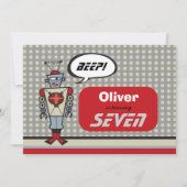 Cartoon Retro Robot Cute Kinder Boy Birthday Party Kaart (Voorkant)