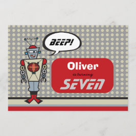 Cartoon Retro Robot Cute Kinder Boy Birthday Party Kaart