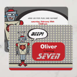 Cartoon Retro Robot Cute Kinder Boy Birthday Party Kaart