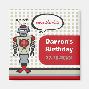 Cartoon Retro Robot Cute Kinder Boy Birthday Party Magneet