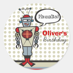 Cartoon Retro Robot Cute Kinder Boy Birthday Party Ronde Sticker