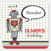 Cartoon Retro Robot Cute Kinder Boy Birthday Party Vierkante Sticker (Voorkant)