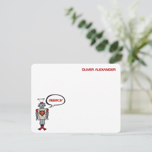 Cartoon Retro Robot Kinder Boy Birthday Dank je Bedankkaart (Staand voorkant)