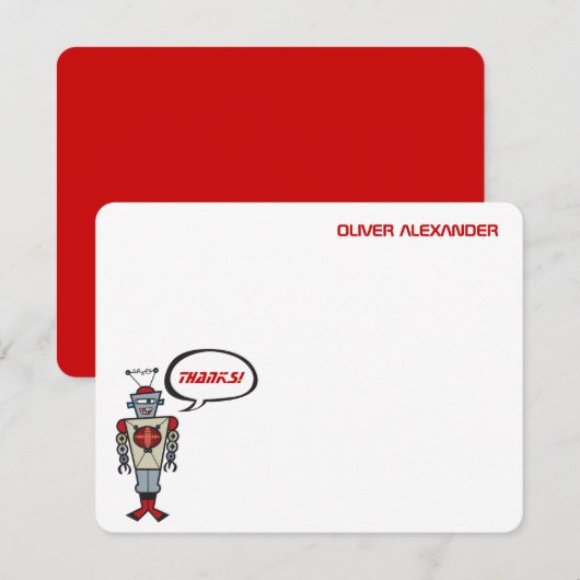 Cartoon Retro Robot Kinder Boy Birthday Dank je Bedankkaart (Voorkant / Achterkant)