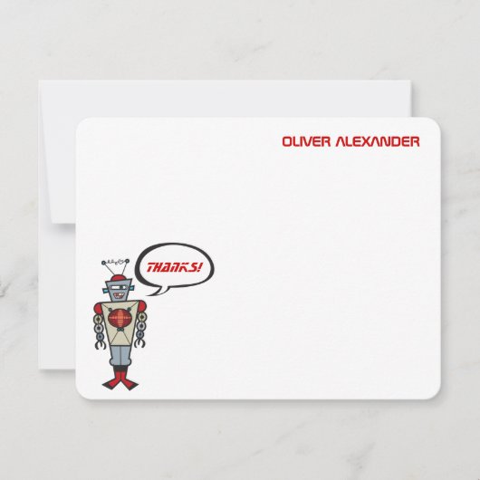 Cartoon Retro Robot Kinder Boy Birthday Dank je Bedankkaart (Voorkant)