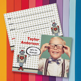 Cartoon Retro Robot Leuk Kinder Foto Playdate Kaar Visitekaartje