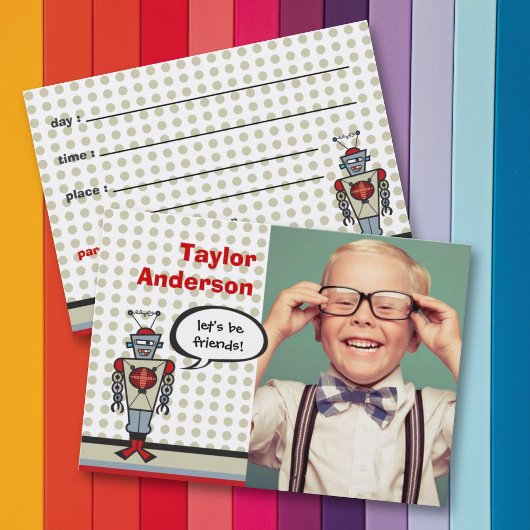 Cartoon Retro Robot Leuk Kinder Foto Playdate Kaar Visitekaartje