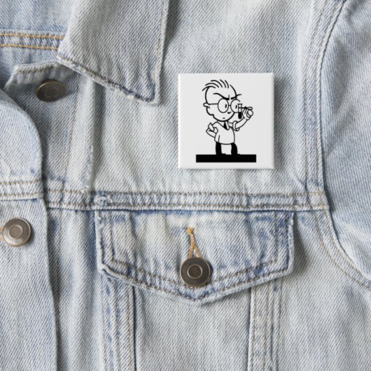 cartoon retro science chemist strips vierkante button 5,1 cm (In situ)