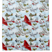 Cartoon retro vliegtuigen douchegordijn (Voorkant)