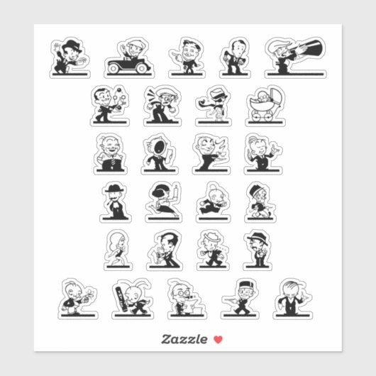  cartoon retro zwarte en witte strips sticker (Vel)
